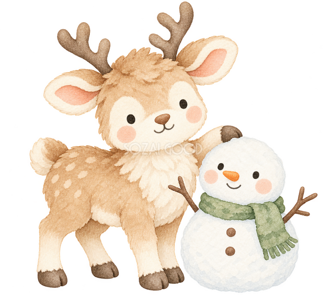 雪だるまを作るトナカイ
