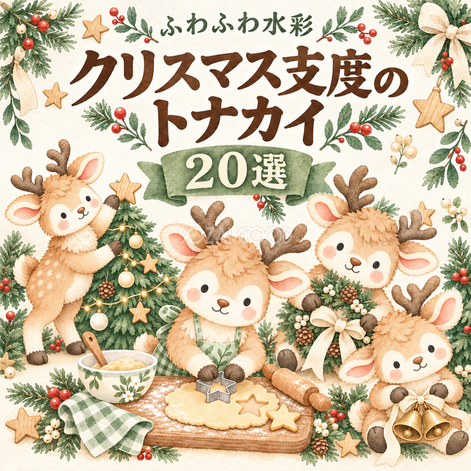 クリスマス支度の水彩トナカイ20選