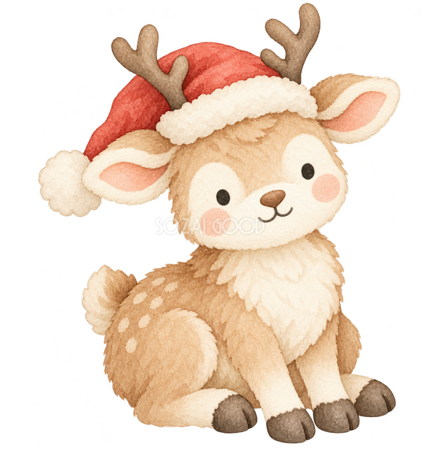 クリスマスの帽子をかぶるトナカイ クリスマスの帽子をかぶるトナカイ