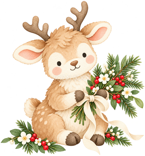 クリスマスの花束を作るトナカイ