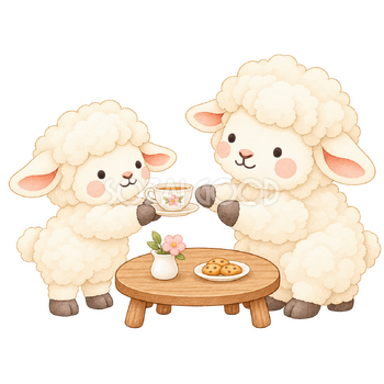 飲み物をすすめる羊｜かわいい水彩の無料イラスト素材 117524
