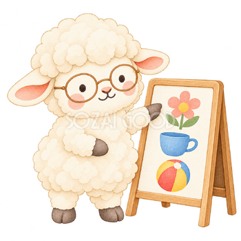 施設の予定を眺める羊｜かわいい水彩の無料イラスト素材 117531