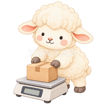 荷物の重さを量る羊｜かわいい水彩の無料イラスト素材 117577