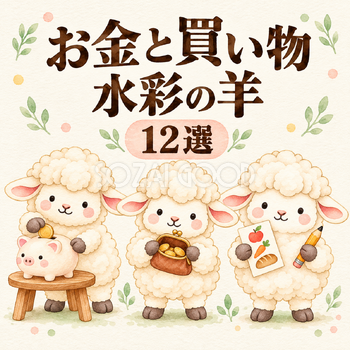 お金と買い物を学ぶ水彩の羊12選