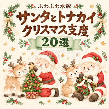 サンタとトナカイのクリスマス支度20選｜かわいい水彩の無料イラスト素材 117618