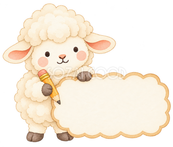 鉛筆を添えた見出しの羊｜かわいい水彩の無料イラスト素材 117758