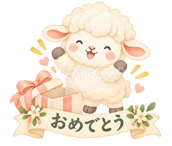 おめでとうの羊｜かわいい水彩の無料イラスト素材 117784