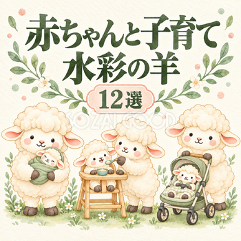 赤ちゃんと子育ての水彩羊12選