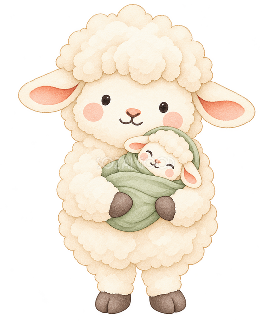 赤ちゃんを抱っこする羊