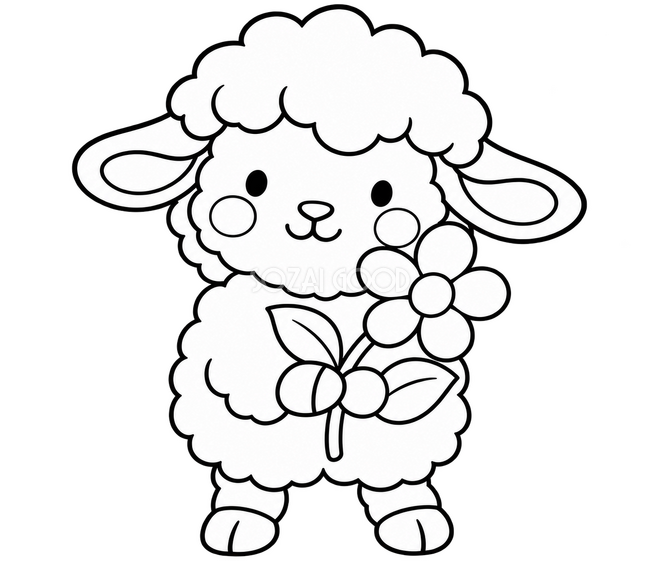 花を持つ羊のかんたんぬりえ