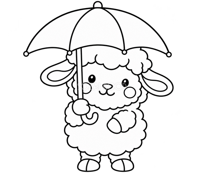 傘を持つ羊のかんたんぬりえ