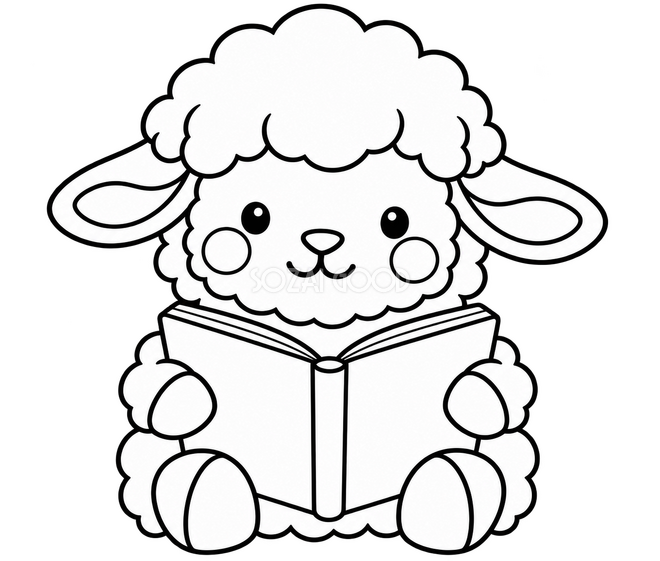 本を読む羊のかんたんぬりえ 本を読む羊のかんたんぬりえ