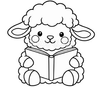本を読む羊のかんたんぬりえ｜かわいい無料イラスト・線画素材 117854