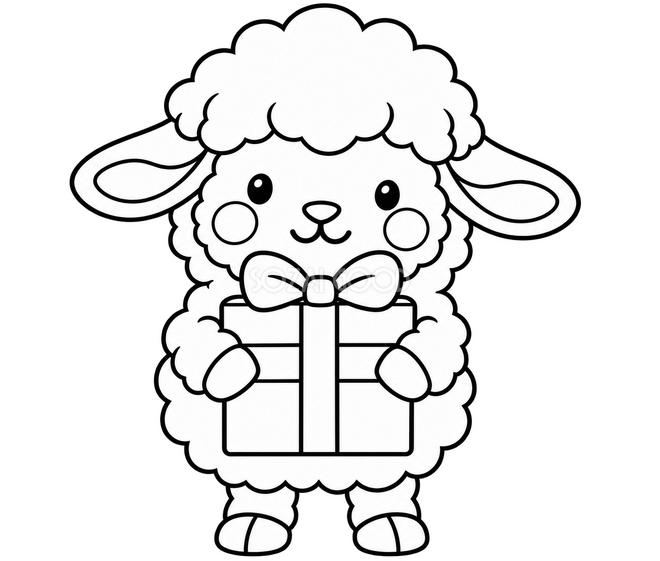 プレゼントの羊のかんたんぬりえ プレゼントの羊のかんたんぬりえ