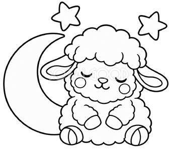 月と羊のかんたんぬりえ｜かわいい無料イラスト・線画素材 117856