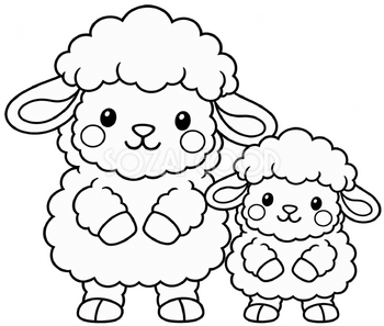 親子の羊のかんたんぬりえ｜かわいい無料イラスト・線画素材 117857