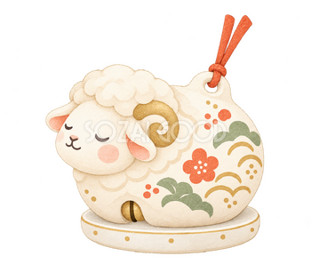 目を閉じた羊の土鈴｜かわいい水彩の無料イラスト素材 117868