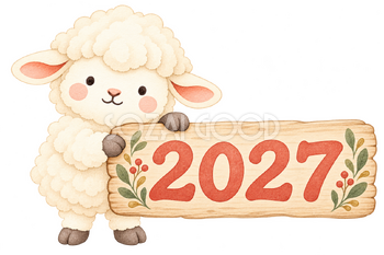 2027の木の札を持つ羊｜2027年・未年の水彩無料イラスト素材 117872