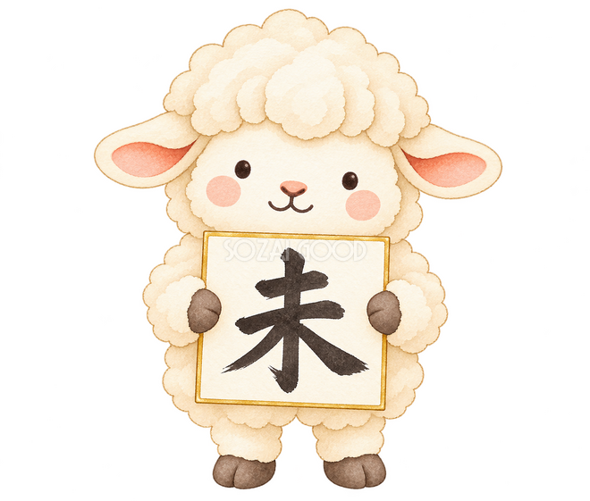 未の色紙を持つ羊