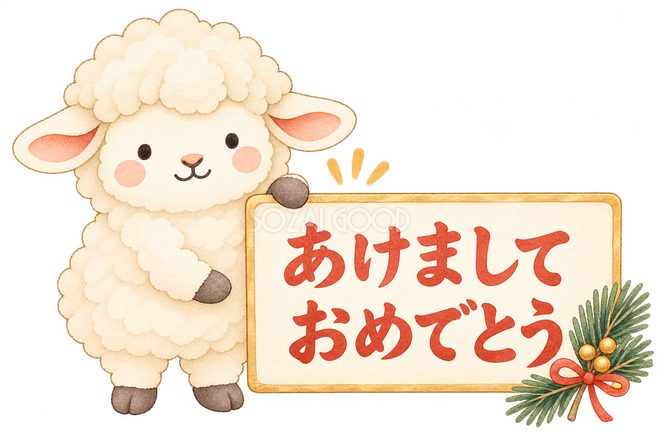 あけましておめでとうの札と羊 あけましておめでとうの札と羊
