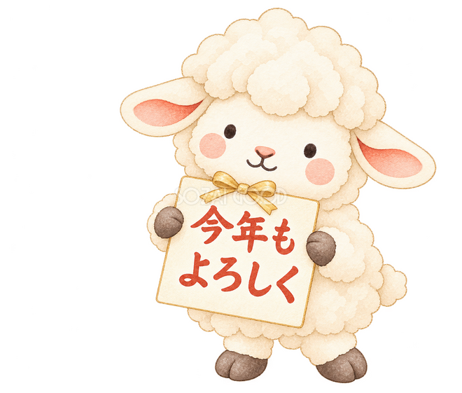 今年もよろしくの札を持つ羊 今年もよろしくの札を持つ羊