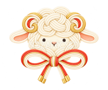 羊と紅白の結び飾り｜かわいい水彩の無料イラスト素材 117887