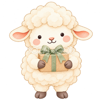 贈り物を差し出す羊｜かわいい水彩の無料イラスト素材 117902