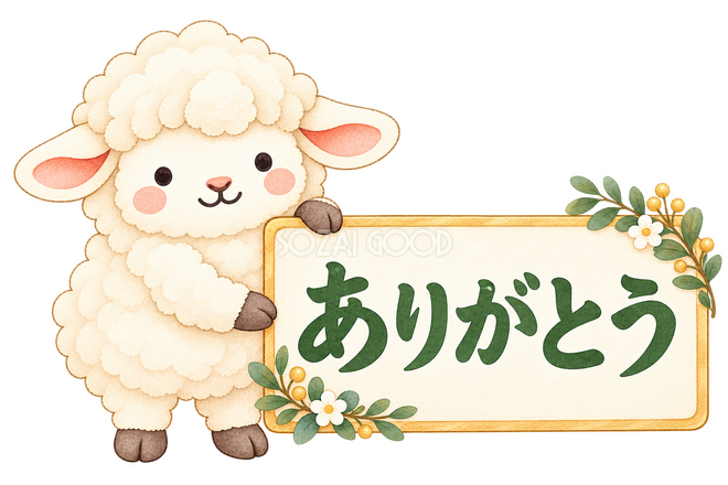 ありがとうの札と羊