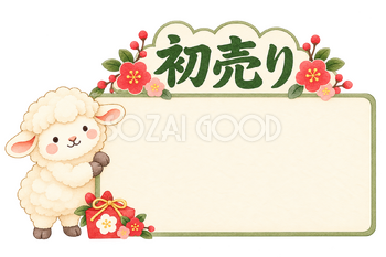初売りの看板と羊｜かわいい水彩の無料イラスト素材 117913