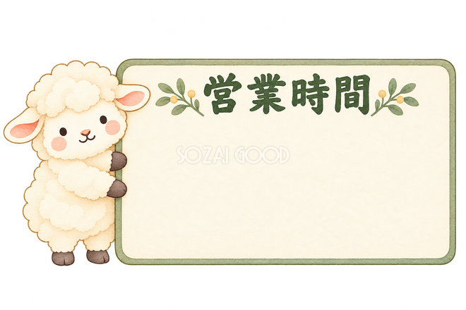 営業時間の看板と羊