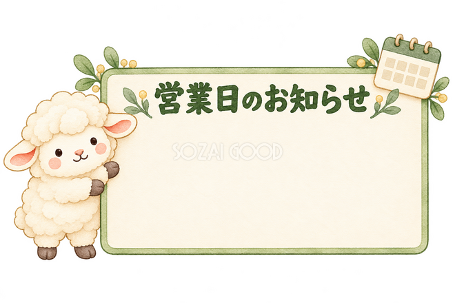 営業日のお知らせの看板と羊 営業日のお知らせの看板と羊
