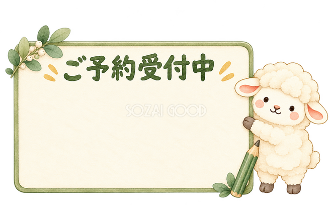 ご予約受付中の看板と羊