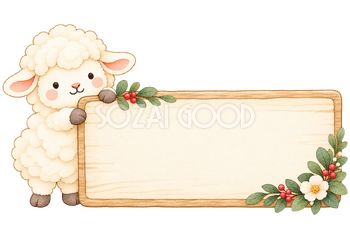 横長の無地看板と羊｜かわいい水彩の無料イラスト素材 117919