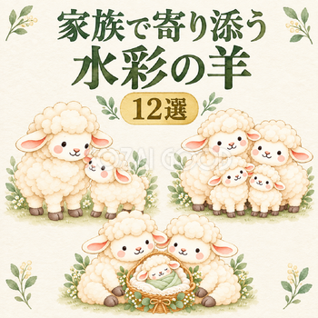 家族で寄り添う水彩羊12選