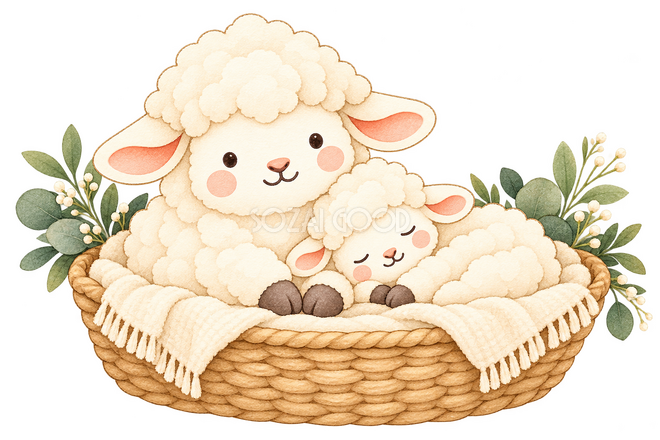 赤ちゃんと親羊 赤ちゃんと親羊