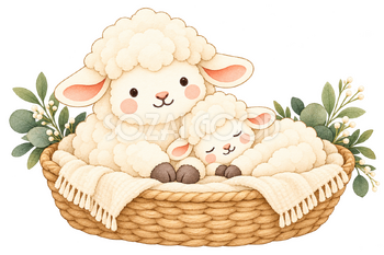 赤ちゃんと親羊｜かわいい水彩の無料イラスト素材 117933