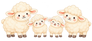 横一列の羊の家族｜かわいい水彩の無料イラスト素材 117944