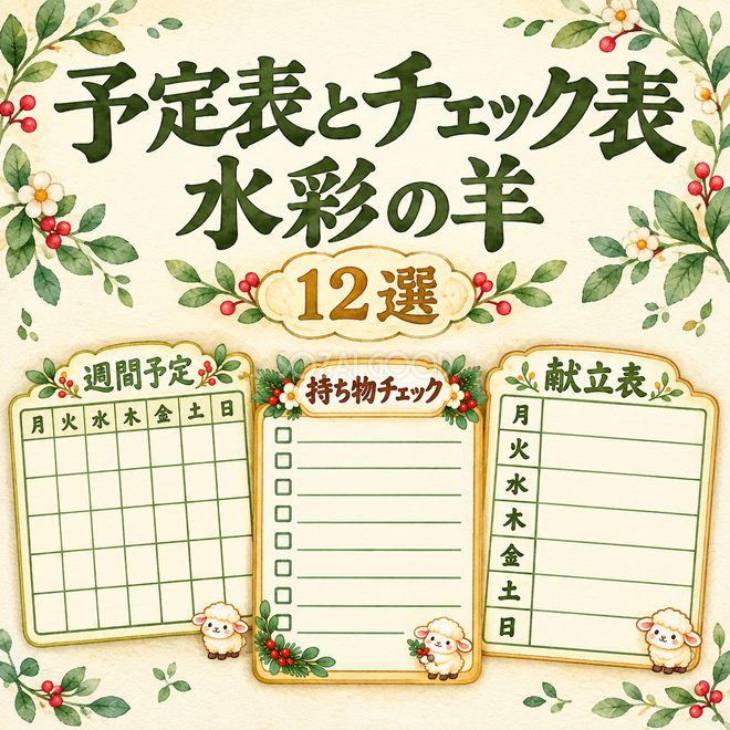 予定表とチェック表の水彩羊12選 予定表とチェック表の水彩羊12選