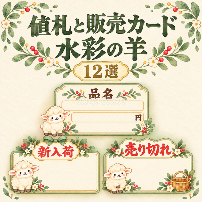 値札と販売カードの水彩羊12選 値札と販売カードの水彩羊12選