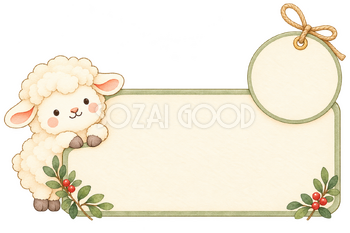 丸い値札を添えた無地カードと羊｜かわいい水彩の無料イラスト素材 118042