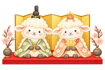 ひな祭りの羊のひな飾り｜かわいい水彩の無料イラスト素材 118053
