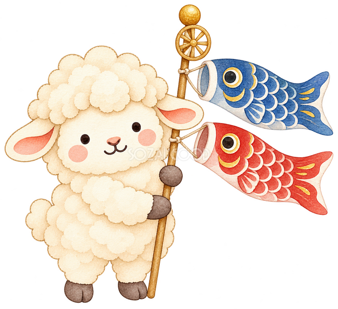こいのぼりと羊