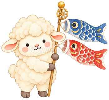 こいのぼりと羊｜かわいい水彩の無料イラスト素材 118055