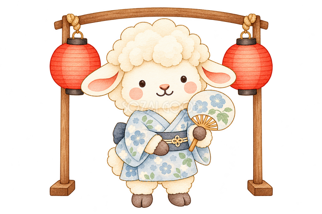 夏祭りのうちわと羊 夏祭りのうちわと羊