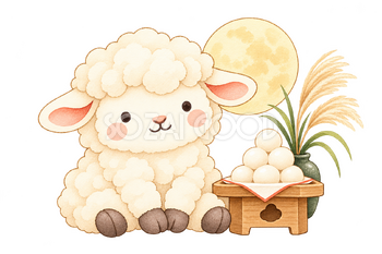 お月見の団子と羊｜かわいい水彩の無料イラスト素材 118062
