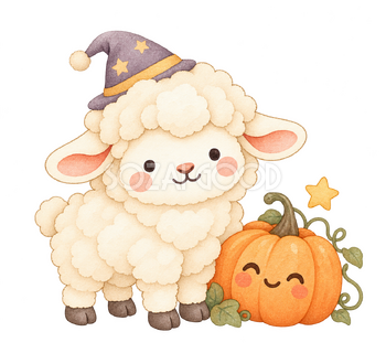 ハロウィンのかぼちゃと羊｜かわいい水彩の無料イラスト素材 118064