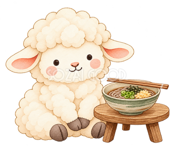 大みそかの年越しそばと羊｜かわいい水彩の無料イラスト素材 118071