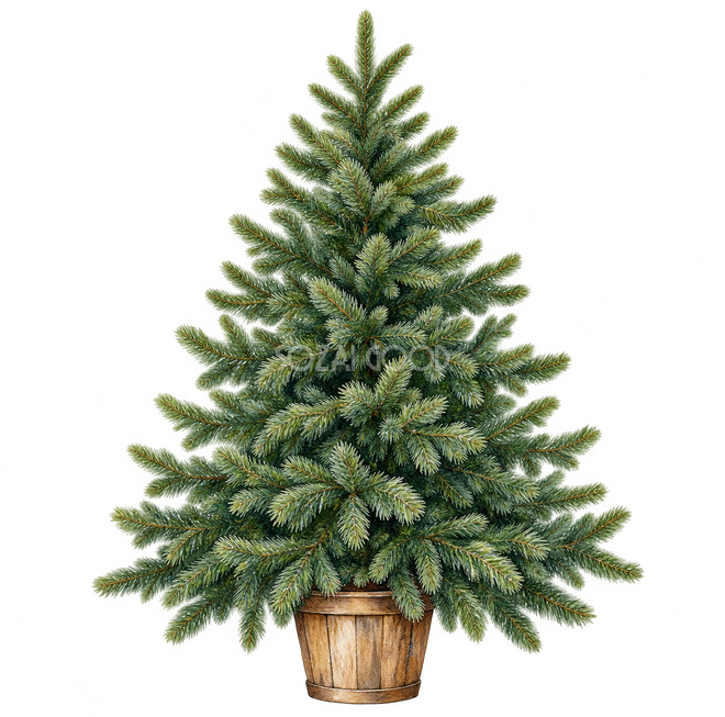 木の鉢に入ったモミのクリスマスツリー 木の鉢に入ったモミのクリスマスツリー
