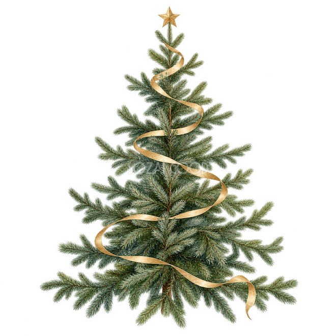 細い金リボンのクリスマスツリー