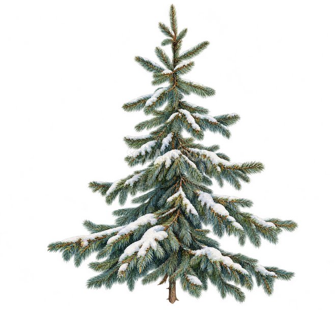 雪をまとった細身のクリスマスツリー 雪をまとった細身のクリスマスツリー